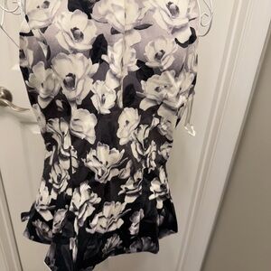 White House Black Market Monochrome Floral Blouse